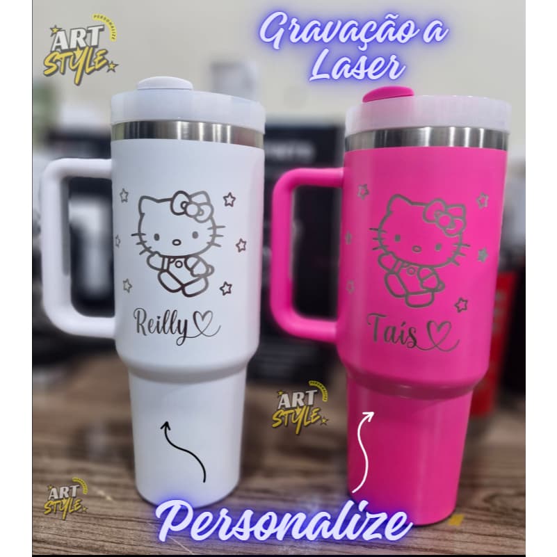 Copo Termico Com Canudo Hello Kitty Personalizado com SEU NOME Copo Blogueira Famoso 1.200ml