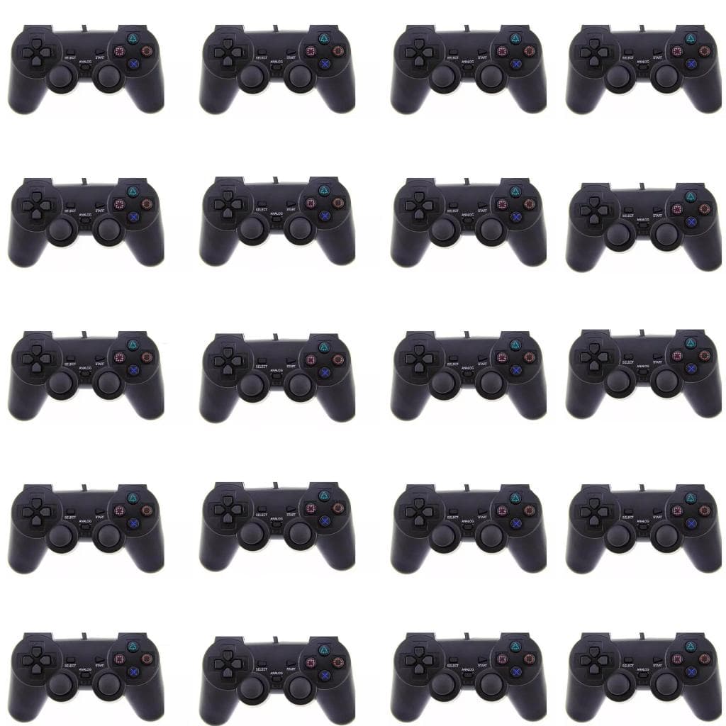 KIT 20 Controle para Playstation 2 / PS2 Com Fio - Cor preto fosco