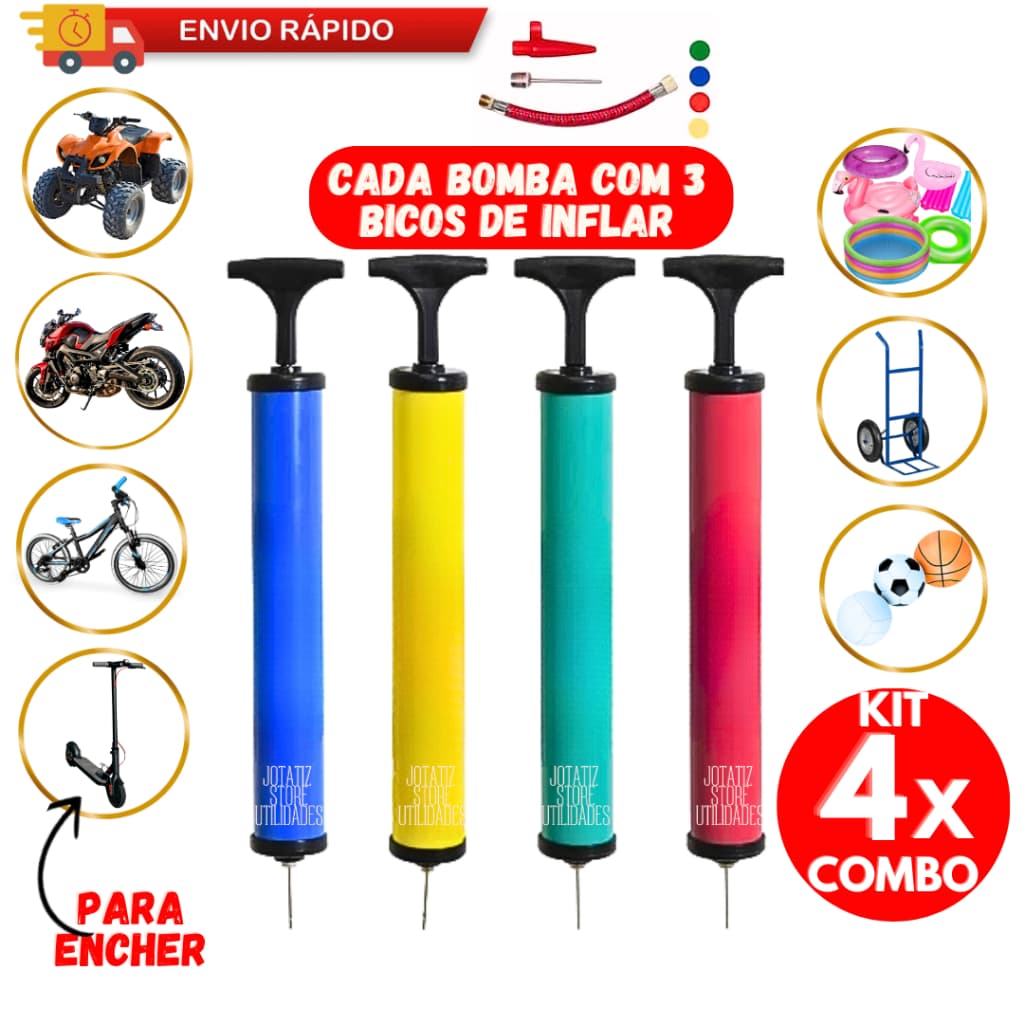 Bomba De Ar Para Encher Bola Pneu Bike Bico Encher Infláveis Boia Balões Colete Piscina Pilates