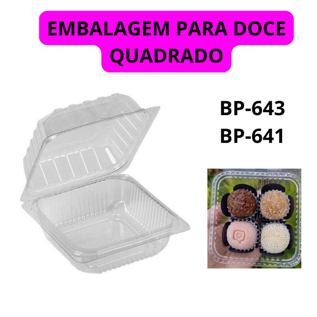 embalagem quadrada para bolo doce brigadeiro salgados BP-641 e BP-643