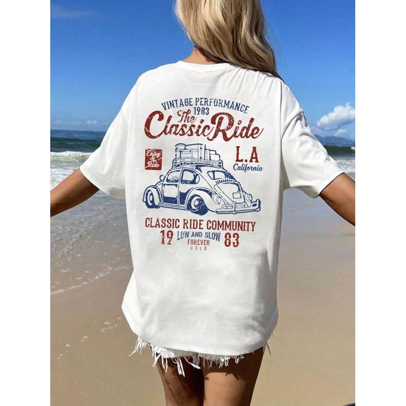 Camiseta Oversized unissex branca férias viagem 100% algodão, camiseta verão