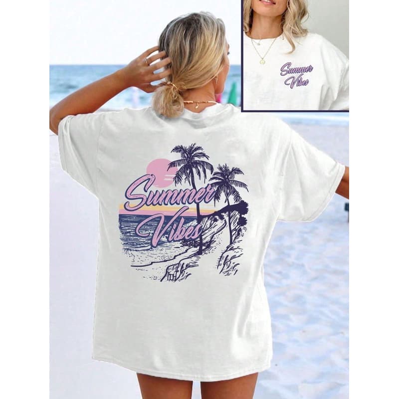 Camiseta Feminina Off White Praia Casual Viagem, Camisa férias