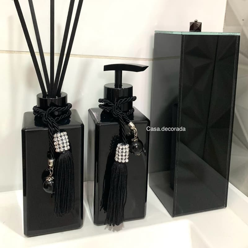 kit lavabo difusor com saboneteira / Porta escova de dente kit lavabo completo preto