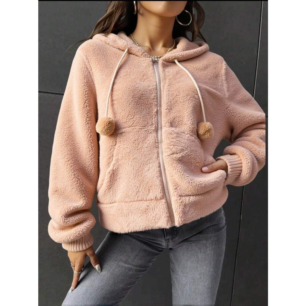Liu Fashion Moletom Liso Com Pelúcia Casaco Feminina Inverno Outono Jaqueta
