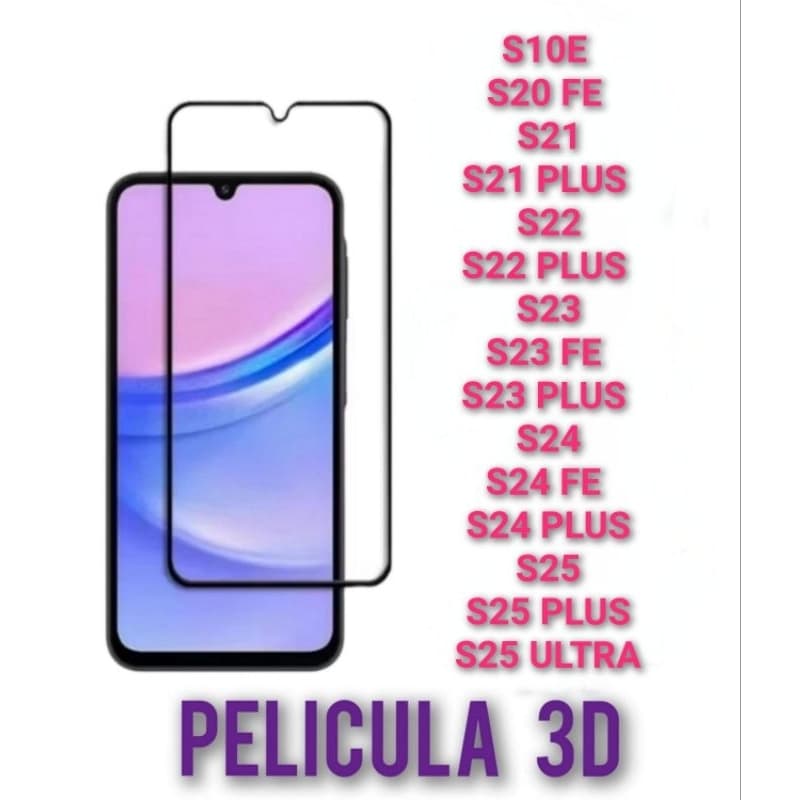 3D Película de Vidro para S20 FE,S22,S22 PLUS,S23,S23 FE,S23 PLUS,S24,S24 FE,S24 PLUS,S25,S25 PLUS