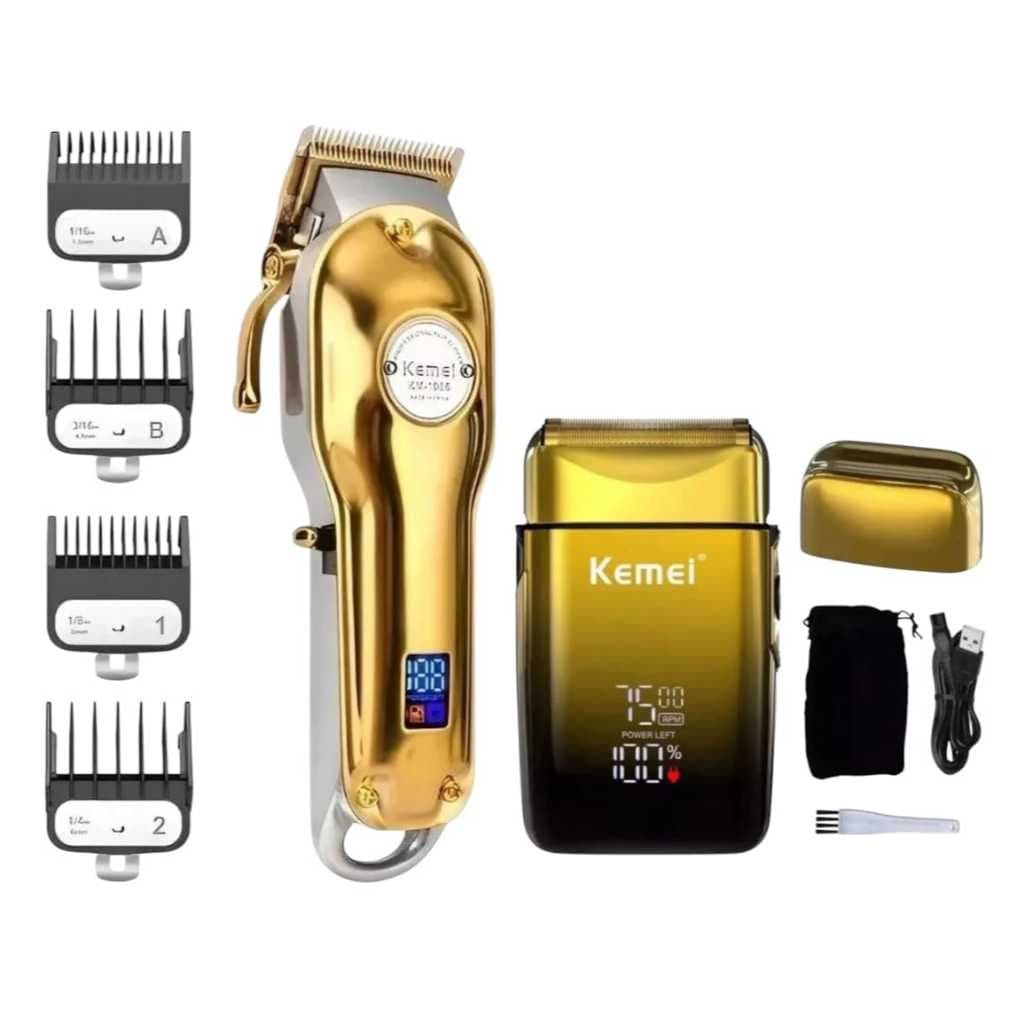Kit Barbearia Profissional Kemei 2 Máquinas Para Cortar Cabelo e Barba KM1986 KM-TX10 Cortador Acabamento para Barbeiro