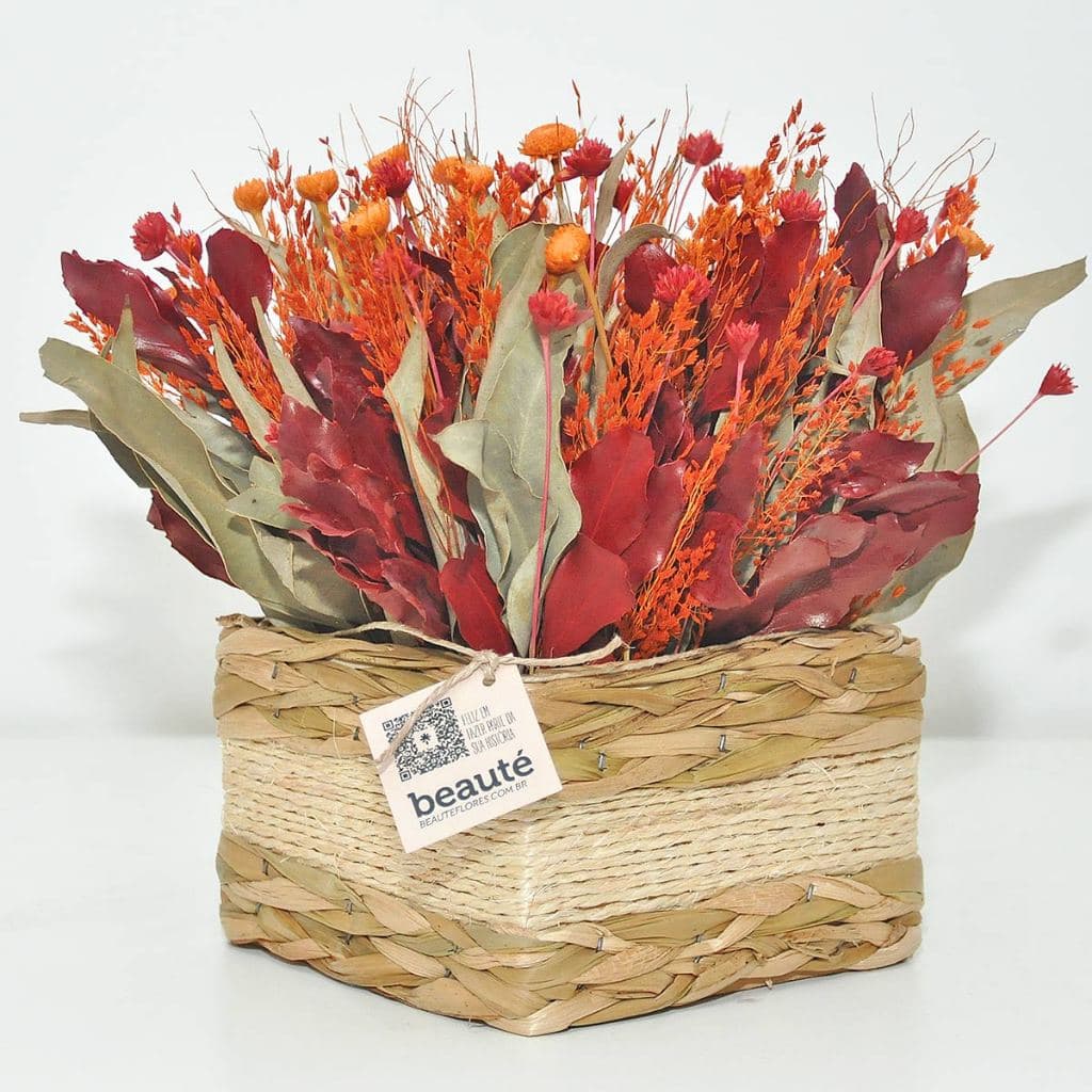 Arranjo buquê centro de mesa decoração flor desidratada natural seca evento com vaso
