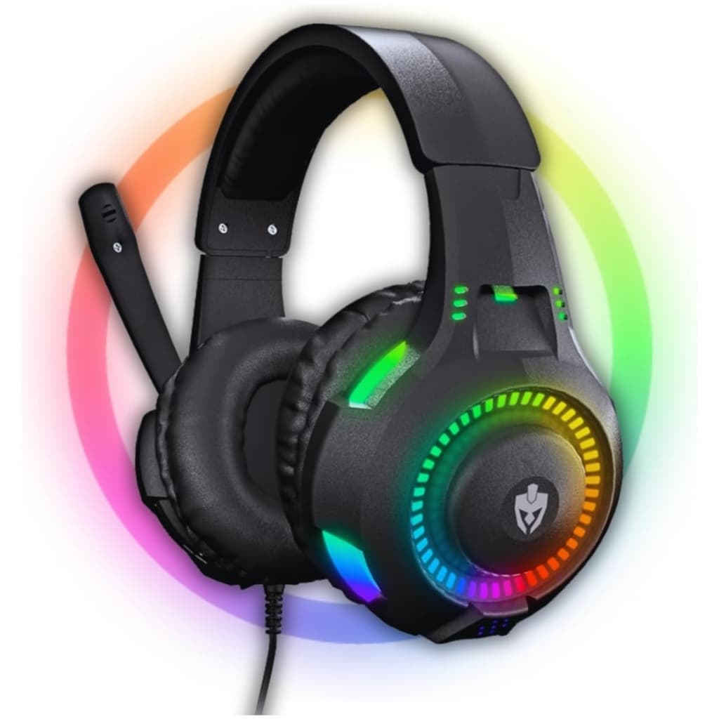 Fone De Ouvido Headset Gamer Led Rgb Evolut Rival EG307 Preto Rainbow Com Microfone Pc Celular