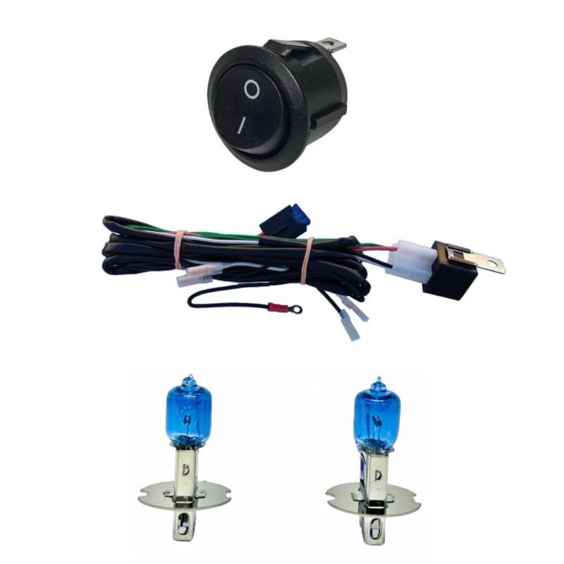 Chicote Universal Farol de Milha Auxilar Fusível Botão Relé + Lâmpada H3 e H1