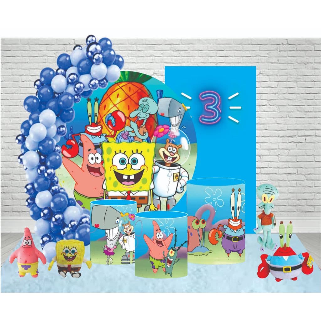 Kit CAPA Decorativo Infantil BoB Esponja  Capa Painel Redondo + Capas Cilindros Veste Fácil/MENINA/MENINO LEIA DESCRIÇÃO