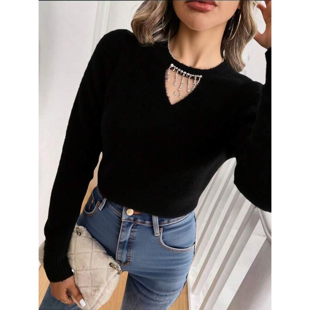 Bamboo Fashion blusa sueter feminino de pelinho cropped manga longa moletom grosso inverno blusa de frio gola redonda