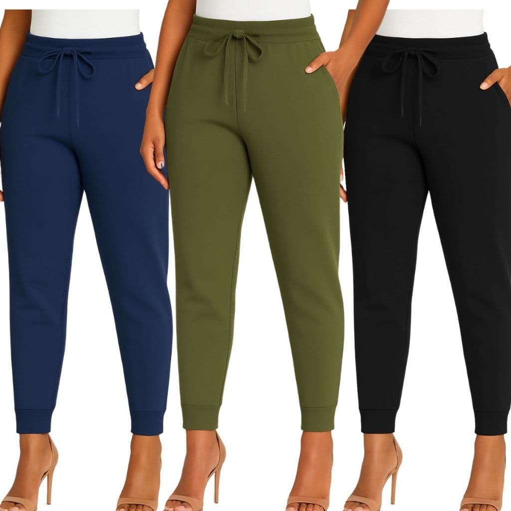 CALÇA FEMININA JOGGER COM BOLSO NAS LATERAIS MALHA CREPE RIBANA