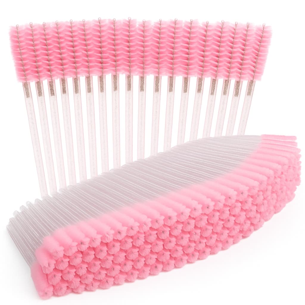 Kit 600 Escovinhas de Cílios Rosa com Glitter Descartáveis Para Extensão e Alongamento