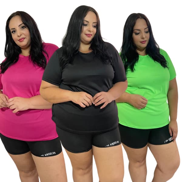 Kit 3 Camisas Camiseta Plus Size Academia Feminina Dri Fit Blusa Caminhada Musculação Treino G1 G2 G3 G4 G5
