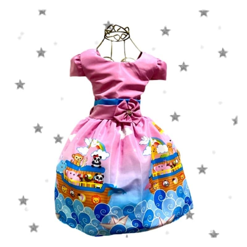 Vestido Arca de Noé Infantil Temático Personagem Festa