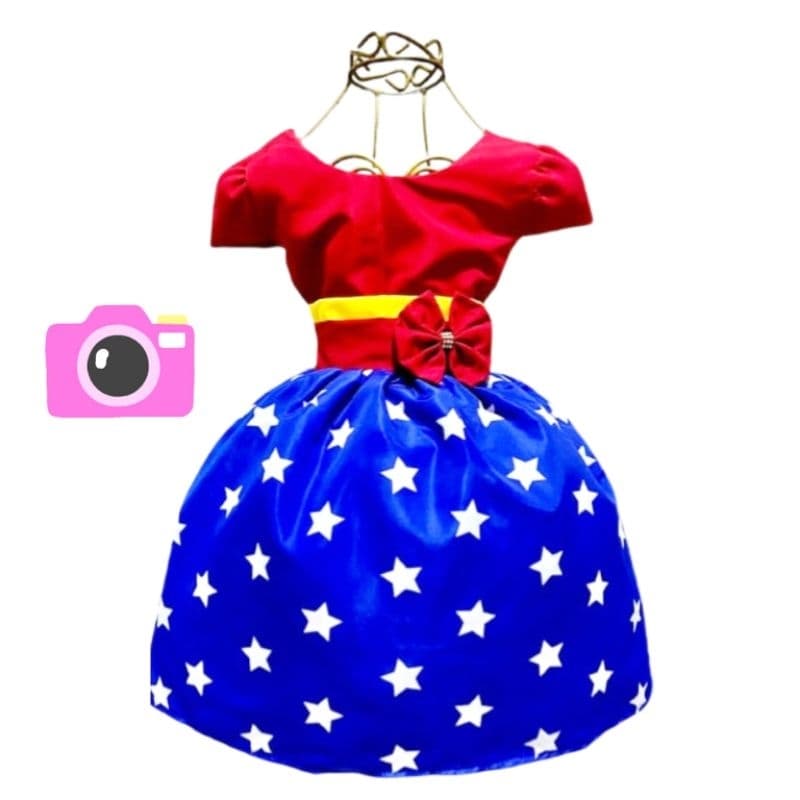 Vestido Mulher Maravilha Temático Infantil Personagem Festa