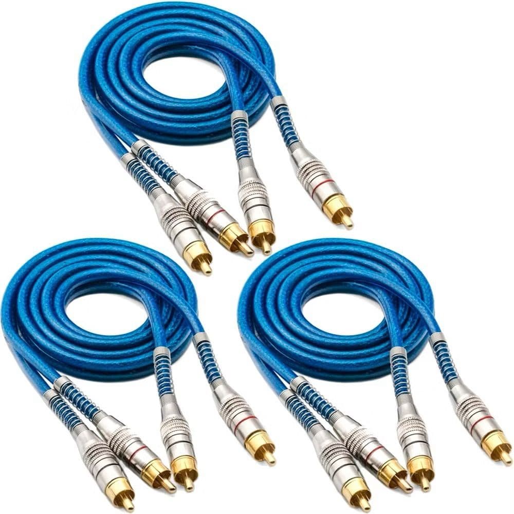Kit 3 Cabo Rca De 1 Metro Blindado Tech One Svart Conector Banhado A Ouro Som Automotivo