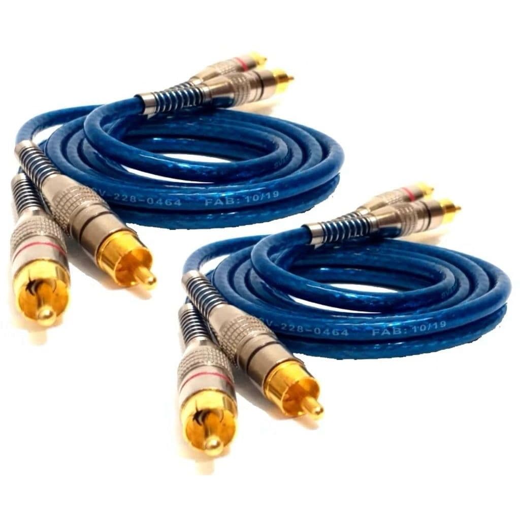 Kit 2 Cabos Rca De 1 Metro Blindado Tech One Svart Azul Conector Ouro Som Automotivo