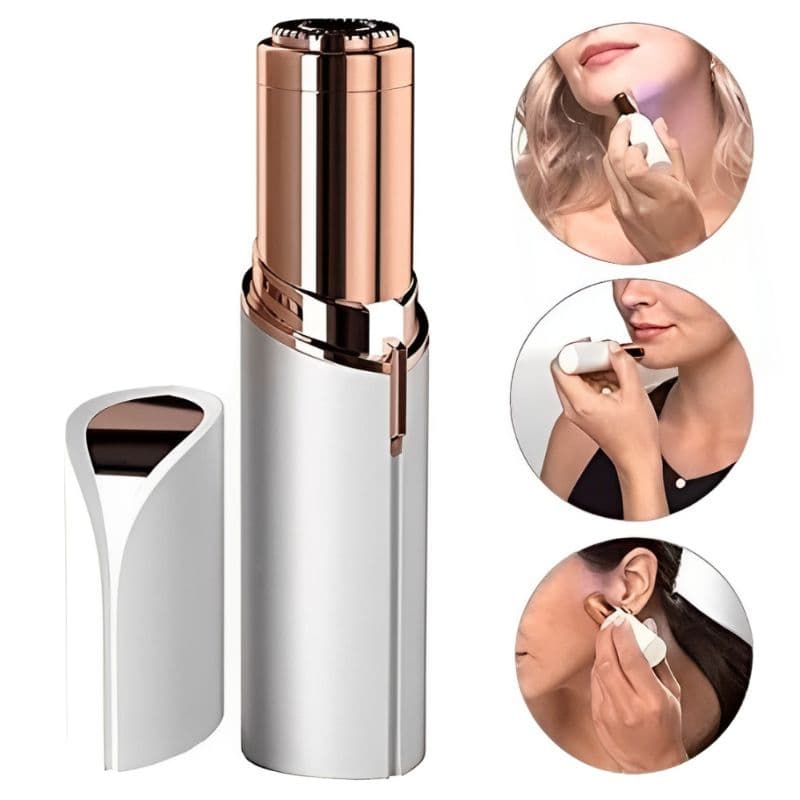 Depilador Facial Feminino em Formato de Batom com Luz LED Rose Gold– Indolor e Portátil!
