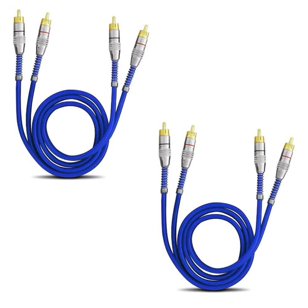 Kit 2 Cabo Rca De 1 Metro Blindado Conector Ouro Svart Azul