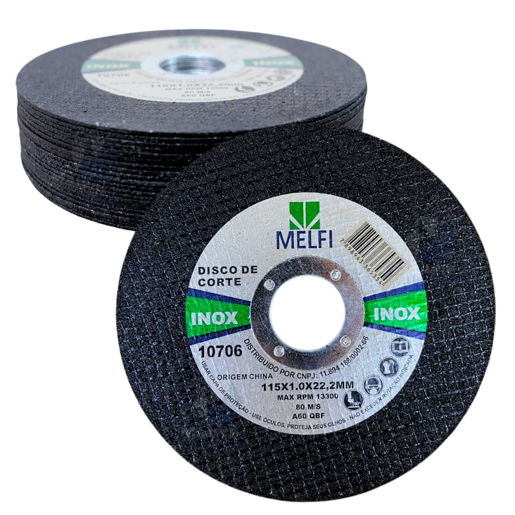Kit 5, 10 ou 20 Disco de Corte Fino 115mm x 1,0mm Aço Inox Ferro Metal Para Esmerilhadeira 4.1/2