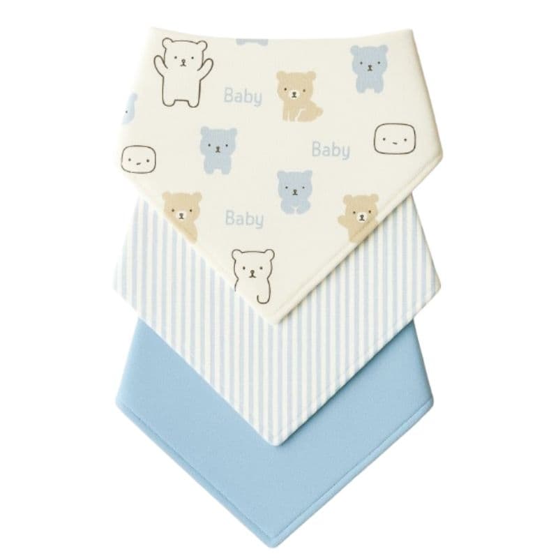 Kit com 3 Babador Bandana Bebê 100% Algodão dia a dia alimentação Urso Azul
