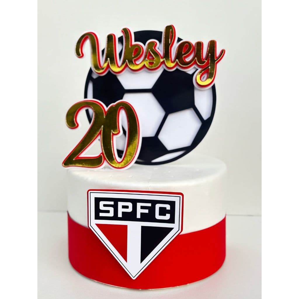 Topo de Bolo Futebol - São Paulo - Nome e Idade Personalizados - Topper decoração para bolo festa
