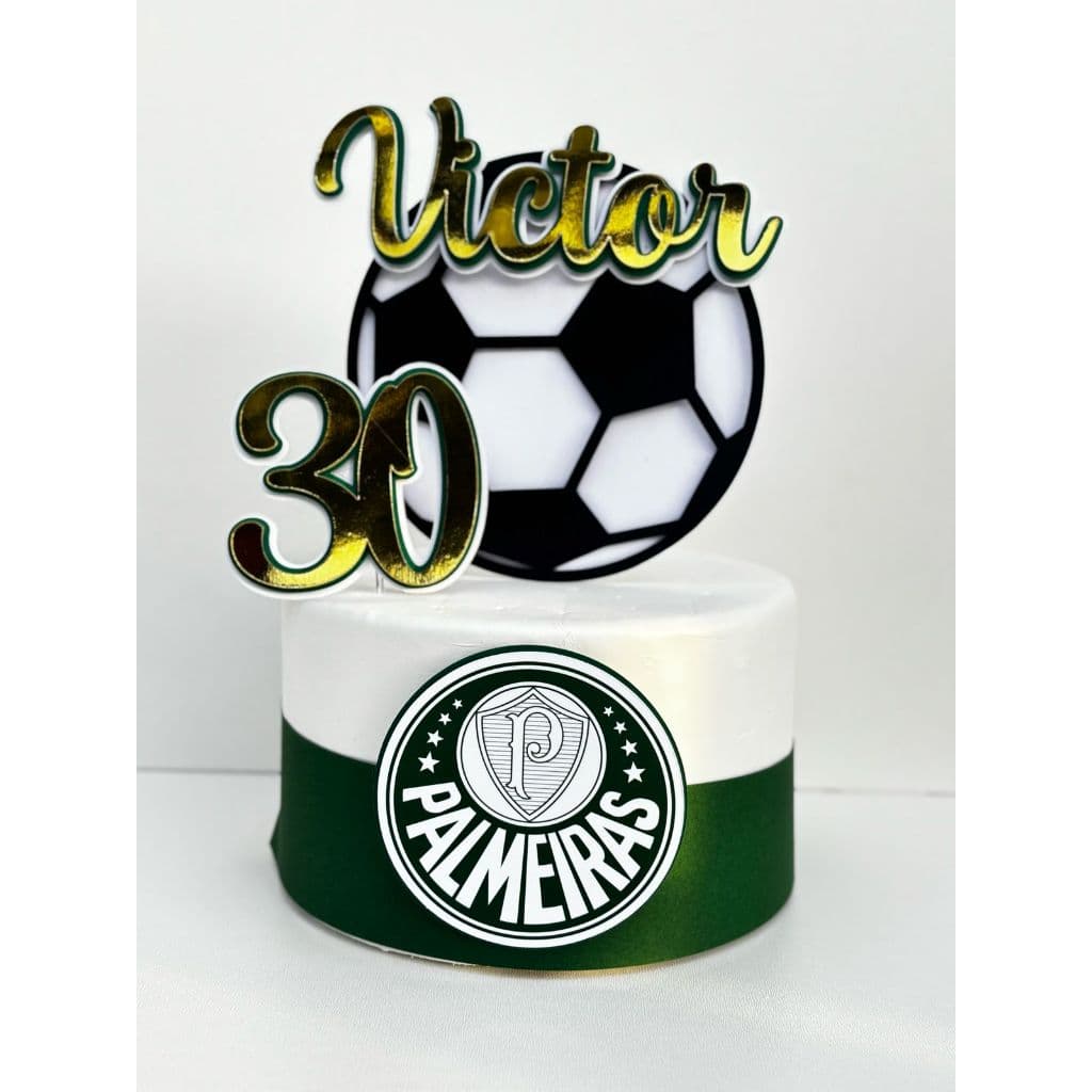 Topo de Bolo Futebol - Palmeiras - Nome e Idade Personalizados - Topper decoração para bolo festa