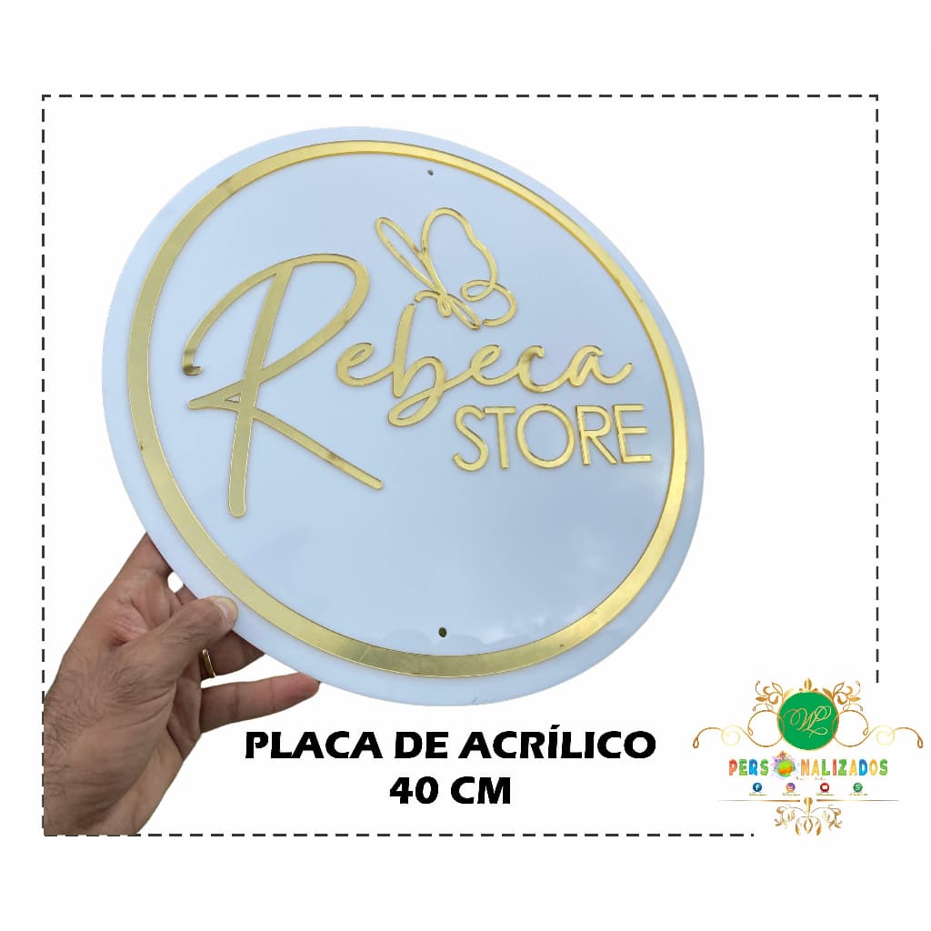 Placa com sua Logo - base redonda - Acrílico Espehado - Letreiro
