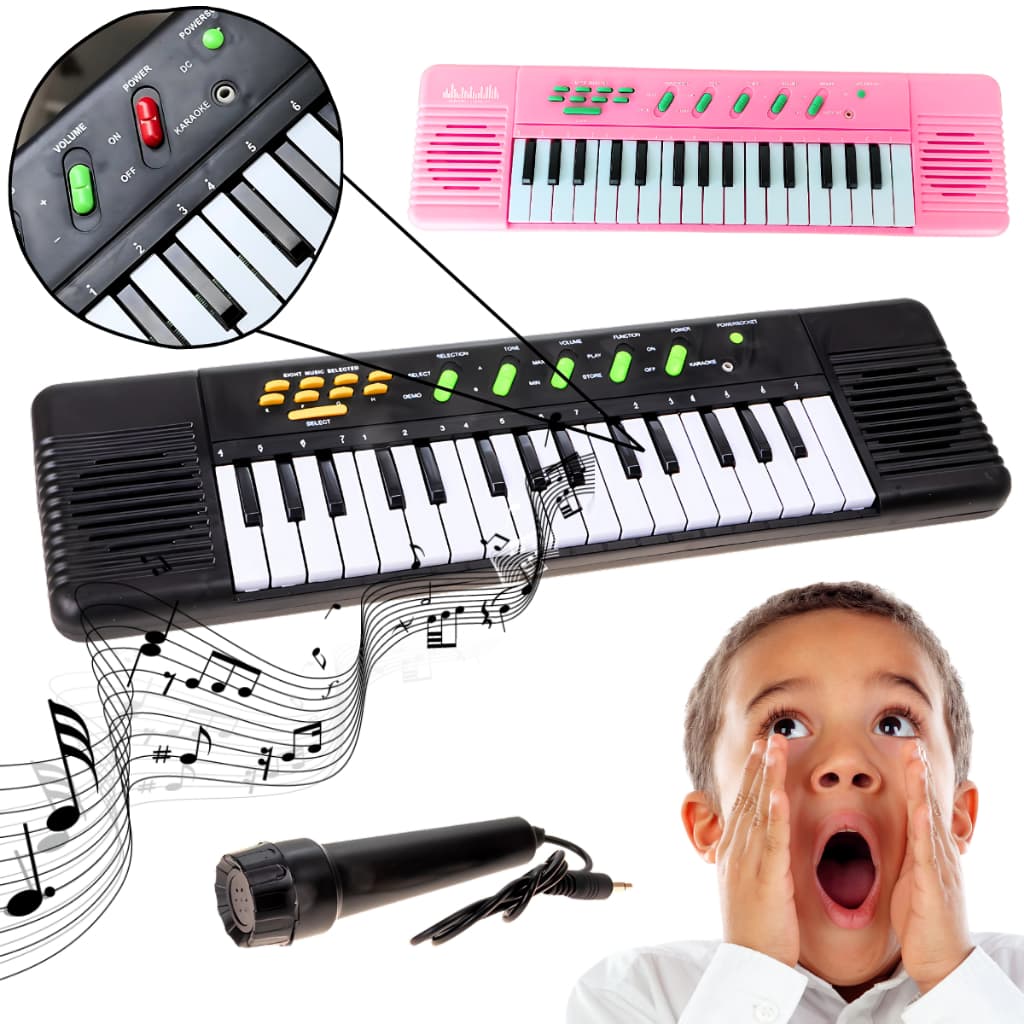 Brinquedo Teclado Infantil Com Microfone Karaokê Cor 32 Teclas Musical Eletrônico Educativo