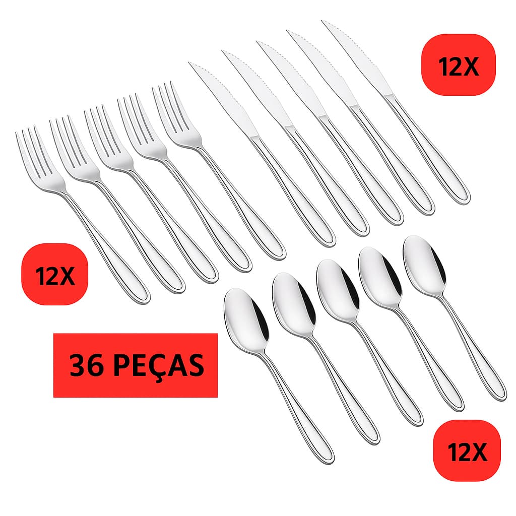 Jogo de Talheres Inox 36 peças Faca Garfo Colher