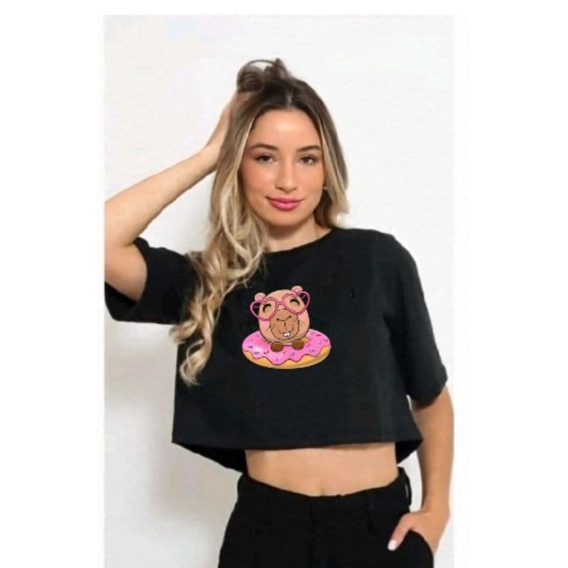 camisetas cropped infantil e juvenil capivara