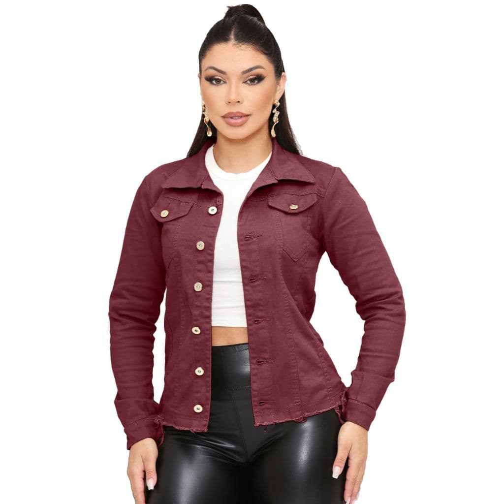 Jaqueta Jeans Feminina Estilo Blusão com Botões e Lycra