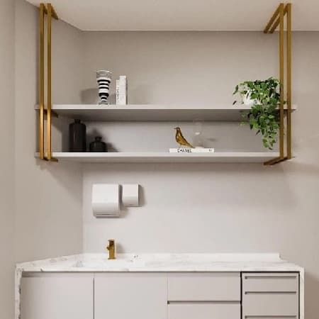 kit prateleira industrial 70x20 COMPLETO DOURADO COM BRANCO