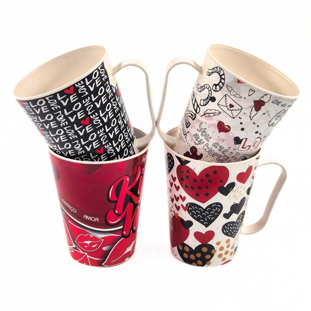 CANECAS PLÁSTICAS DECORATIVAS - DIA DOS NAMORADOS - CX C/48 PÇS - DECORAÇÕES DIVERSAS - CANECA 430ML