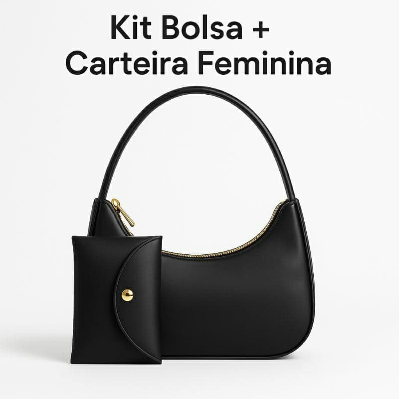 BOLSA-BAGUETE GRANDE-MEIA-LUA-KIT BOLSA+CARTEIRA-SLIM