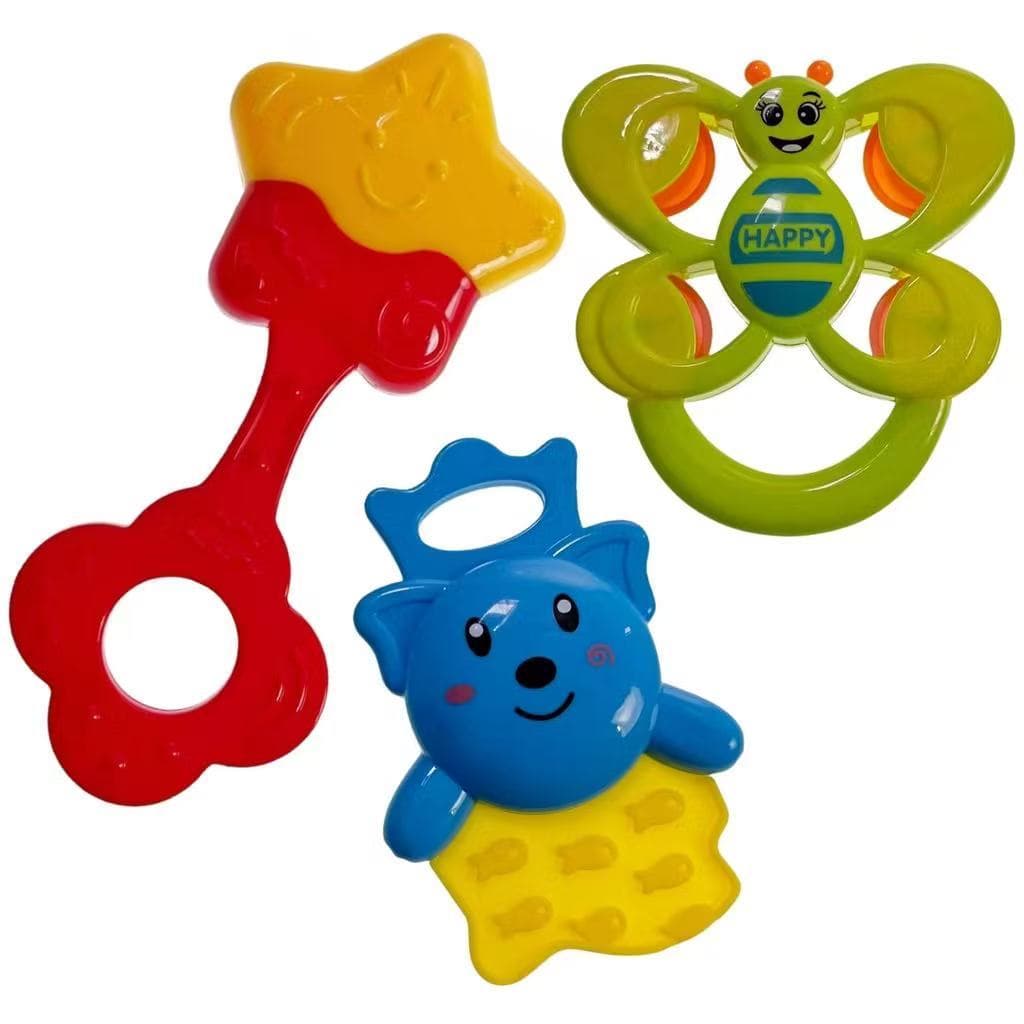 Kit Chocalho Mordedor Macio Colorido Kit Brinquedos Para Bebê