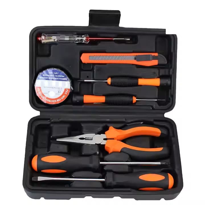 Kit Ferramentas Maleta 8 peças Doméstico Manutenção Básica Alicate de Bico e Chave de Precisão
