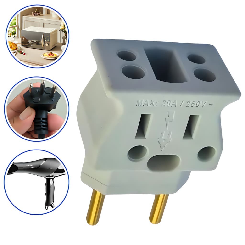 Adaptador Tomada 20A para 10A Bivolt Universal | Compatível 110V/220V | Pino Grosso e Fino
