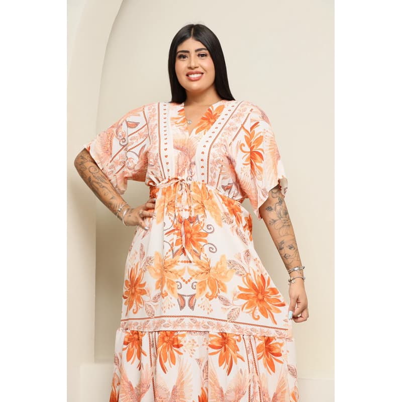 Vestido Feminino Longo Plus Size Duna Moda Evangélica G1 e G2 Estampado