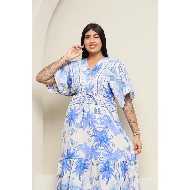 Vestido Feminino Longo Duna Florido Moda Evangélica Plus Size G1 e G2
