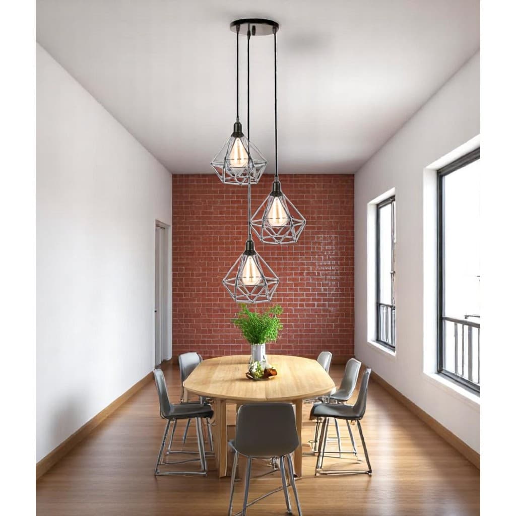 Conjunto Lustre Pendente Aramado Triplo Diamante P/ Modernizar Kit Luminária Sala De Jantar 110v/220