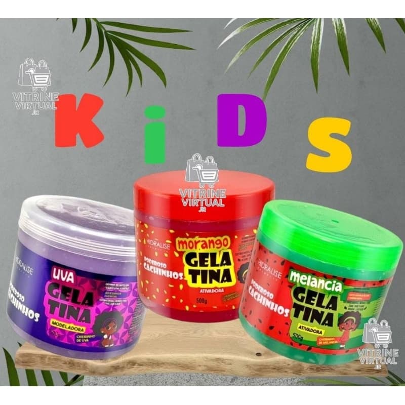 Gelatina Ativadora Kids 500g Poderosos Cachinhos Melancia, Morango, Uva,  HidrataçãoNutricao Hidralise