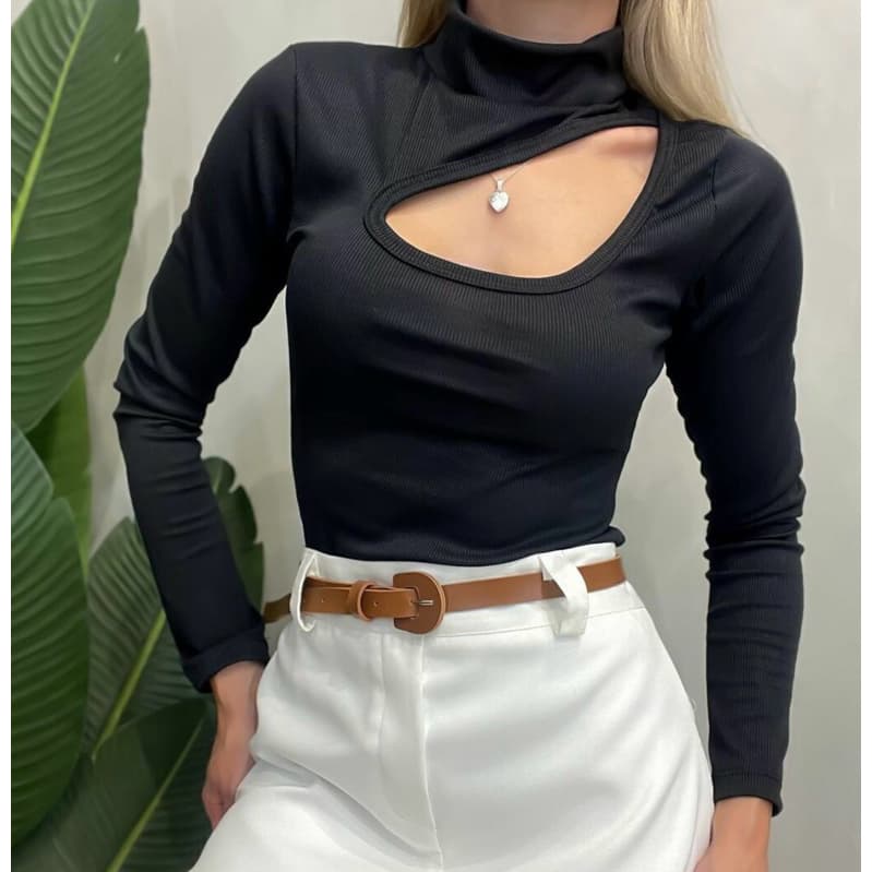 Blusa feminina BLUSAS RECORTE de frio inverno elegante básica  outono boho chic marron luxo canelado