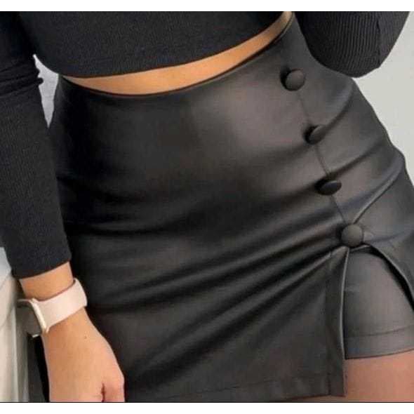 Shorts Saia Couro fake feminino de botao Moda Blogueira