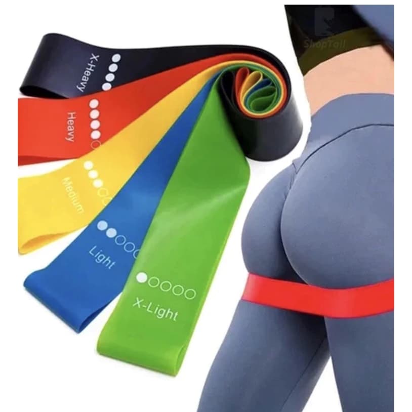 kit 5 Faixas Elástica de Resistência para yoga Pilates Treino Academia
