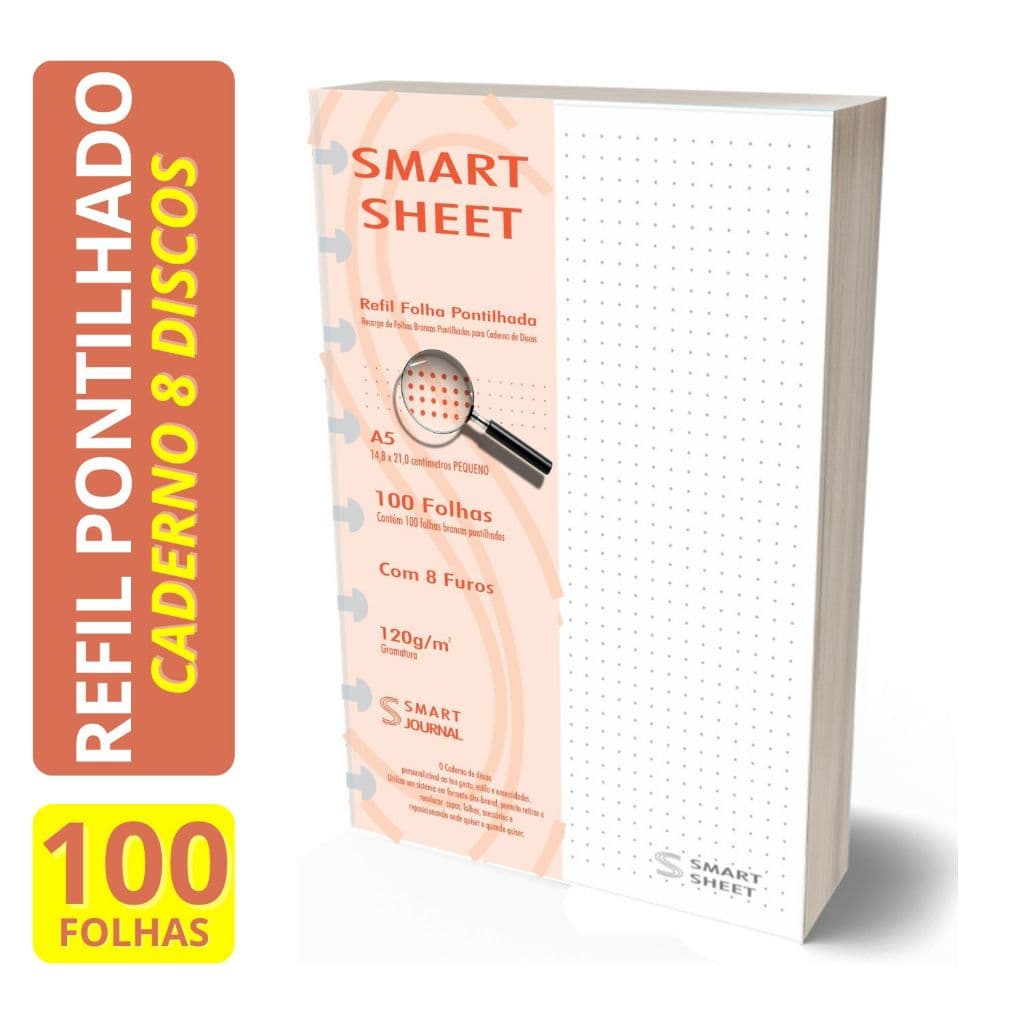 Refil Caderno de Discos 120g 100 Folhas Pontilhado Pequeno A5 8 Furos