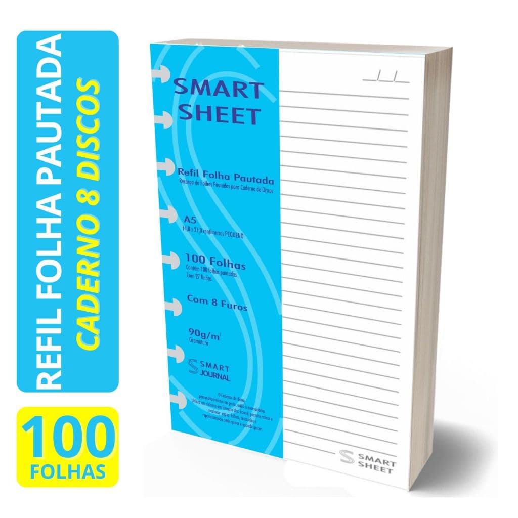 Refil Caderno de Discos 90g 100 Folhas Pautado Pequeno A5 8 Furos