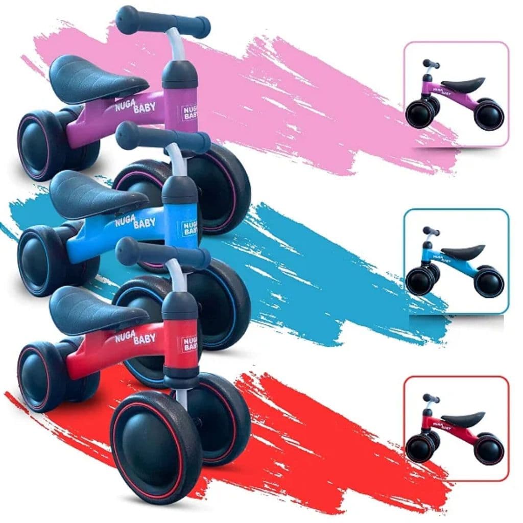Bicicleta Equilibrio Infantil Bebê Bike Sem Pedal 4 Rodas Azul/Rosa Empurra com Pé Andador
