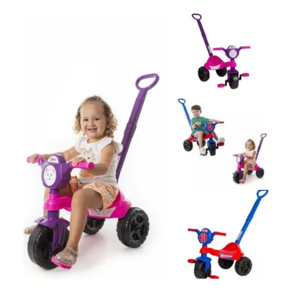 Carrinho de Passeio Pedal Infantil Kemotoca Triciclo Com Haste Empurrador Spider Homem Aranha